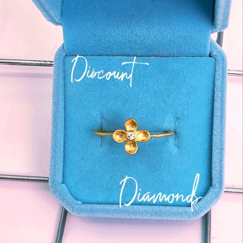 Four Petal Flower Gold Stacker Ring with Natural White Topaz Stone on 18K Gold